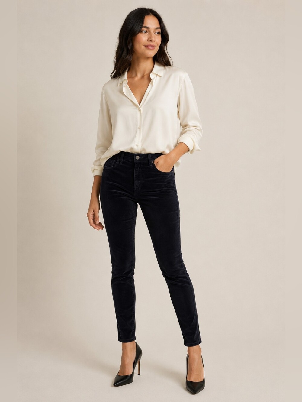❤️ 7 FOR ALL MANKIND VELVET HIGH RISE ANKLE SKINNY JEANS, NAVY, 4 (27)